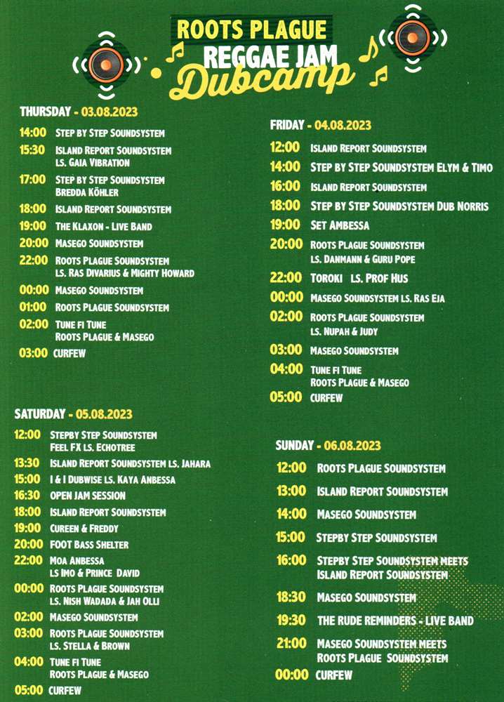 Reggae Jam - Running Order Dubcamp 2023