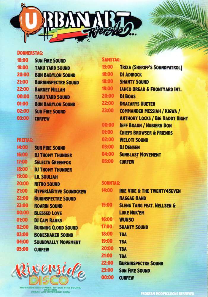 Reggae Jam 2023 - Riverside Disco - Running Order