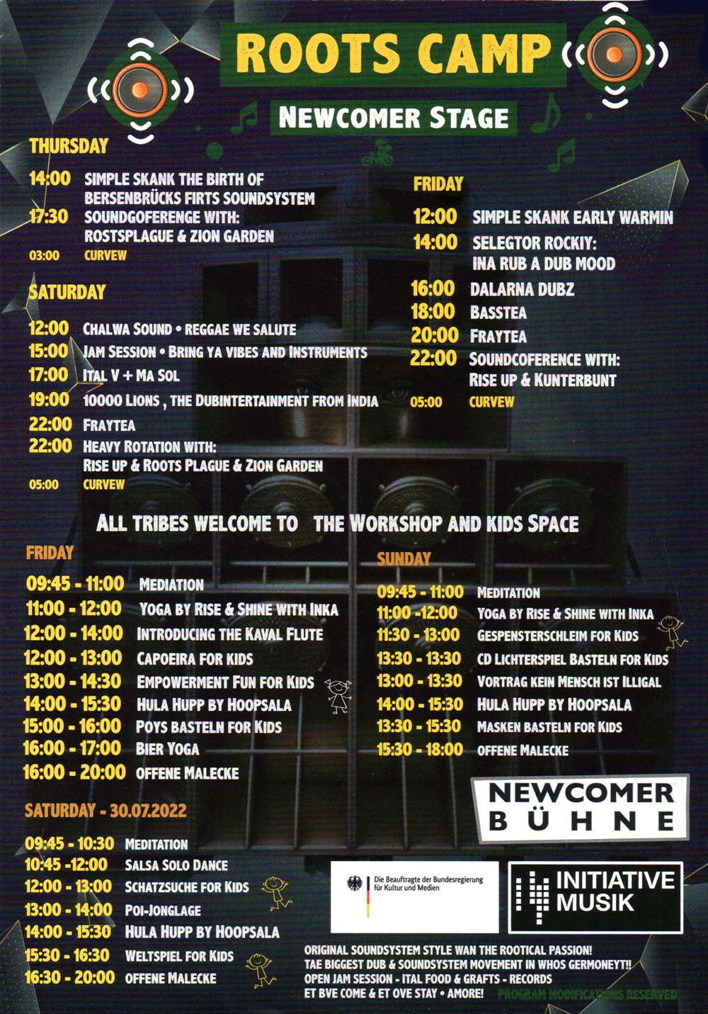 Reggae Jam 2023 - Running Order Roots Camp
