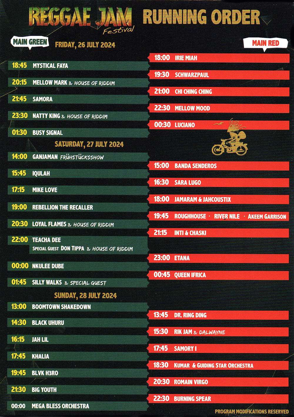 Reggae Jam - Running Order 2024