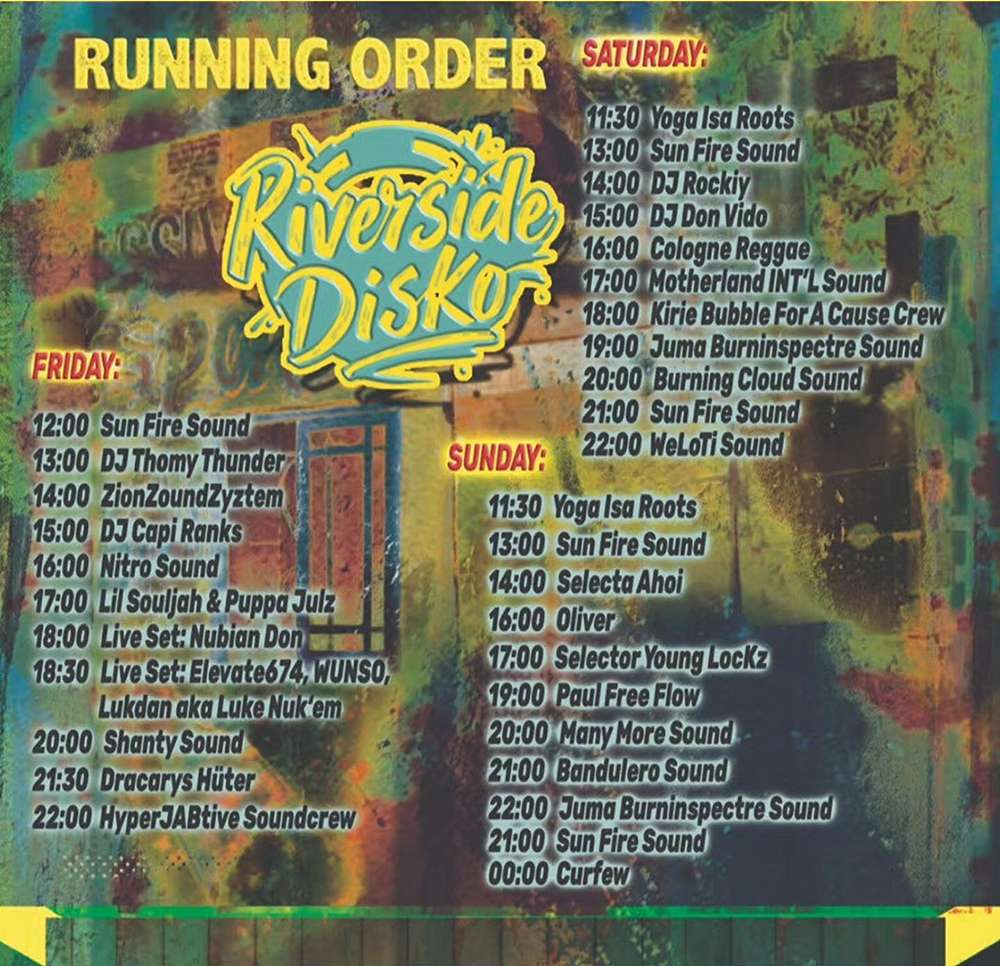 Reggae Jam 2025 - Riverside Disco - Running Order