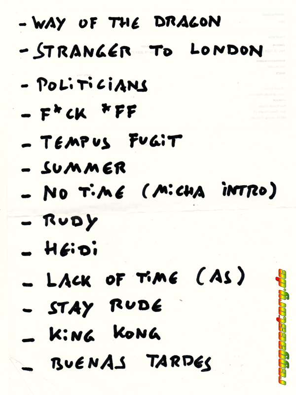 No Sports - Setlist - 2025 TIS